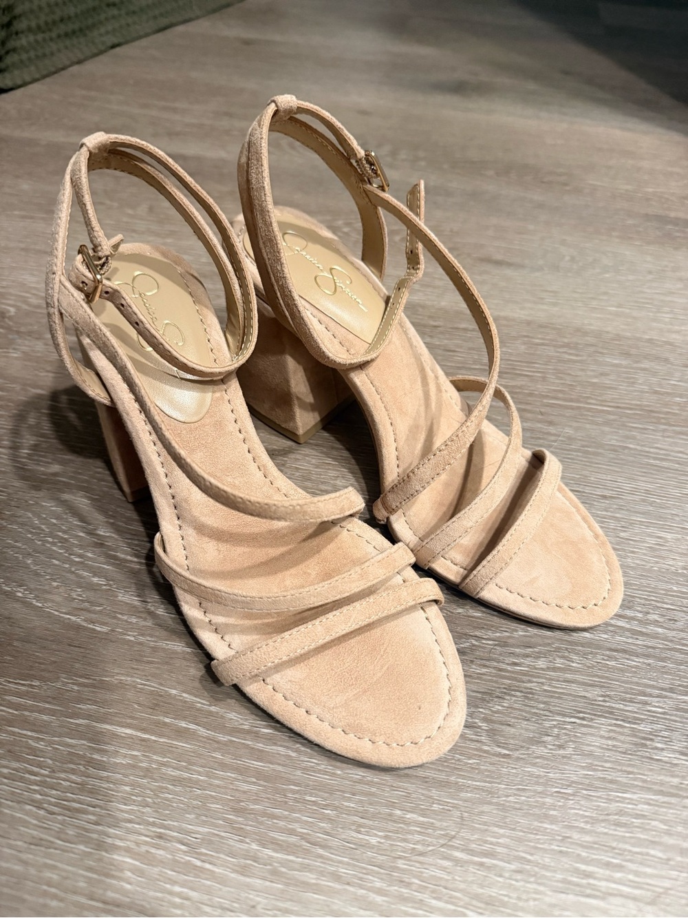 Jessica Simpson Nude/Tan Suede Strappy Block Heels